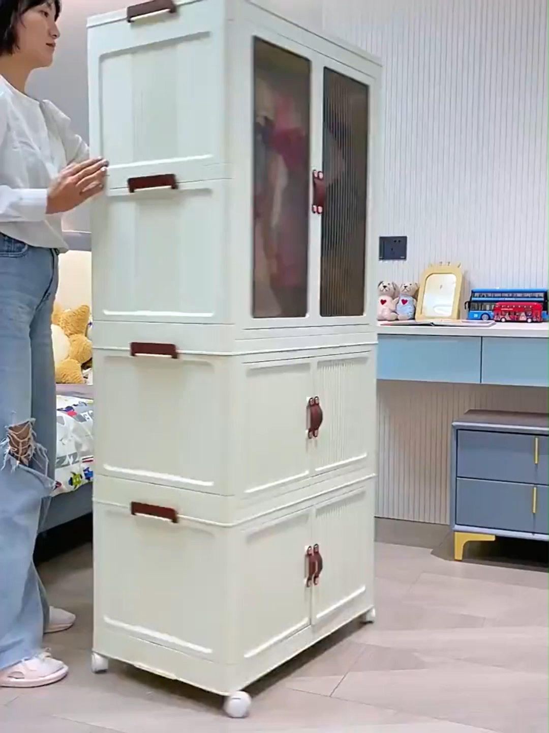 ตู้เสื้อผ้าพับ ตู้เสื้อผ้า ตู้เสื้อผ้าเด็ก ตู้เสื้อผ้ามีลิ้นชัก ตู้เสื้อผ้าพับได้ ความจุสูง กันฝุ่นและกันน้ำ พร้อมล้อเลื่อน สไตล์โมเดิร์น ประตูคู่ ตู้เก็บของ หยัดพื้นที่ ไม่มีกลิ่นปลอดสารพิษ เสื้อผ้า
