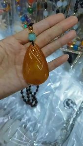 Penghantaran dari China [2025] Kalung Titisan Air Amber Tiruan a Etnik Yiwu dengan Rantai Sweater Panjang Manik Kayu untuk Loket Amber Tiruan Wanita 3.1