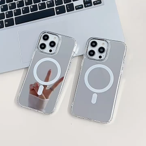 Mirror Magnetic Phone Case For iPhone 17Air 17 16 15 14 Plus 13 12 11 Pro Max For Magsafe Hard Shell Soft Edges Cover Cases Wireless Charge