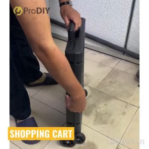 PRO-T PVC Foldable Shopping Trolley Four-Wheeled Trolley Hand Cart Plastic Heavy Carry Shopping Picnic Travel Office