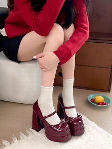 Comfortable Red Wedding Shoes Ultra Soft Waterproof Platform High Heels for Evening Wear Butterfly Knot Embellished Bridal Footwear