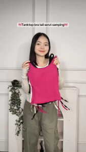 ONEFASHIONMALL Tanktop Wanita Tali Samping Serut Side Tie Slim Fit Atasan Basic Polos Kekinian BR251