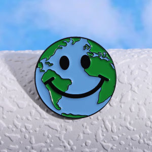 Biểu cảm dễ thương Nụ cười huy hiệu tròn hình học Màu Xanh Lá Cây ghim cài cổ áo Pin Phụ kiện túi Thế Giới Ngày Trái Đất mặt cười