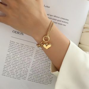 BESFOME Fashion Love Heart Bracelet&Bangle Eternal Love Pendant Stainless Steel Brand Design Women Eleg
