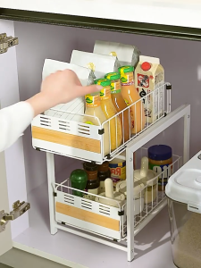 SimpleJoy Under Sink Kitchen Organizer Storage Rack Pull Out Basket with Sliding Organizers Shelves