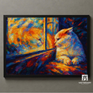 Tranh Nghệ thuật "Chú Mèo Bên Cửa Sổ" VIETSMART ART - Acrylic 60 x 90cm