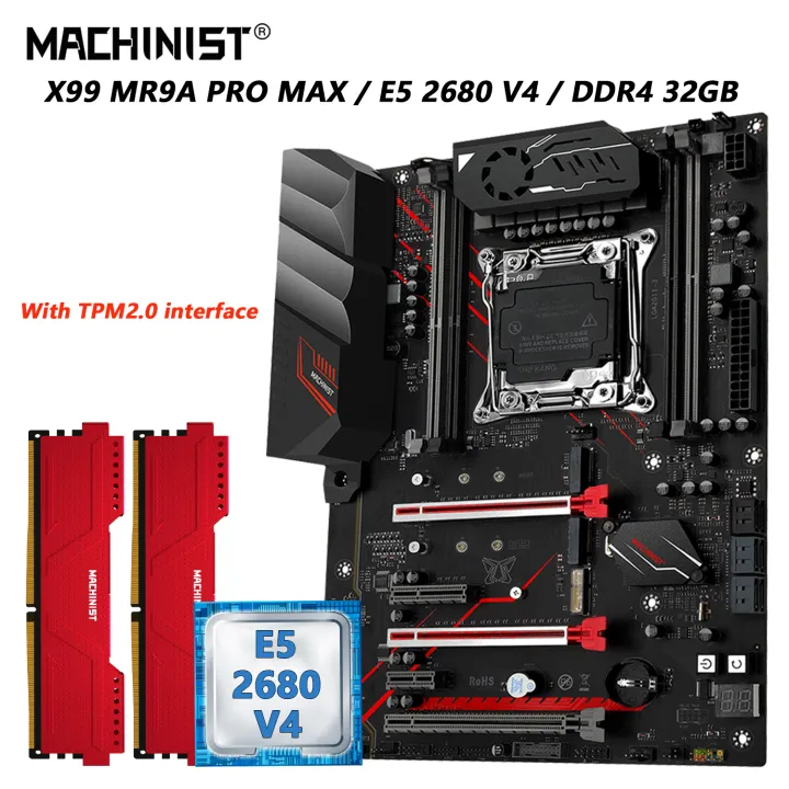 MACHINIST | MACHINIST X99 Motherboard Combo,Optional Xeon E5 2680 V4 LGA 2011-3 CPU and DDR4 32GB RAM ATX TPM2.0 MR9A PRO MAX USB3.0