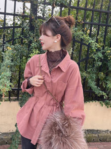 Womens Denim Shirt Spring Fashion 2025 High-End Feeling Tie-Dye Unique Top Korean Style POLO Collar Long Sleeve Midi Shirt