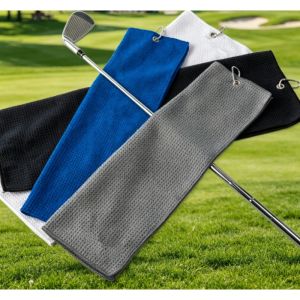 40x60CM Cotton Microfiber Golf Towel High Water Absorption with Carabiner Hook for Club Cleaning And Golf Training Aids