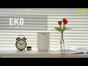 EKO Fandy Table Dustbin Mini Desk Trash Can with Swing-Top Lid 1.5L Small Table Round Wastebasket for Office Home Car