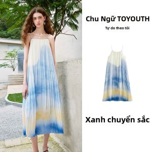 Toyouth | Đầm Dài Màu Xanh Chân Trời Kiểu Resort Mùa Hè Thiết Kế Như Bức Tranh Dầu