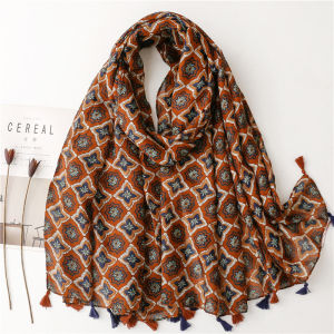 Floral Tassel Viscose Scarf Women Shawls and Wraps Hijab Female Hair Band Luxury Muslim Headkerchief 180*90Cm Echarpe Bandanas
