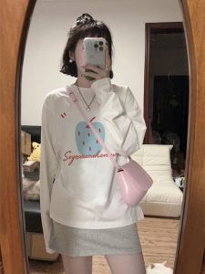 Fat Sister 1.00 Kg-150.00 kg White Pure Cotton Long Sleeves T-shirt Tops Womens Autumn 2024 New Arrival Niche Style Unique Bottoming Shirt