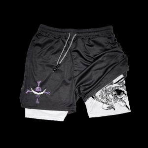 Bandai | One Piece Mens Shorts Double Layer 2-in-1 Shorts Whitebeard Edward Newgate Japan Anime Summer and Autumn Fake Two-piece Pants