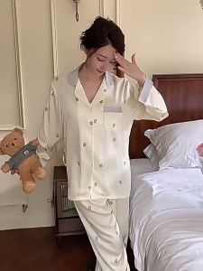 [LD3] Bộ Ngủ Mặc Nhà Pijama Lụa Dài TayThiết Kế Sang Chảnh Nữ Tính Phong Cách Hàn Quốc-HÀNG QUẢNG CHÂU