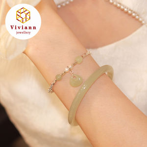 Viviann Original Design Genuine Silver Hetian Jade Wallet Pendant Bracelet Green Jade Bracelet Charm Bracelets & Bangles Charms Bracelet For Women Fit Brand Jewelry Bangle Charm Jewellery Accessories Emerald Bangles