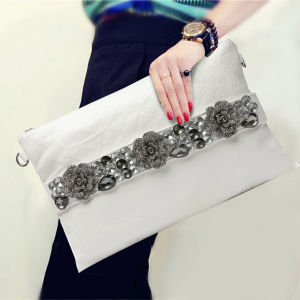 Fashionable Diamond Embedded Clutch Bag Womens Shoulder Bag Envelope Shape Evening Dress Bag Handbag Soft PU Leather