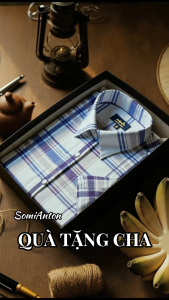 Áo Sơ Mi Nam Công Sở Trung Niên Thương Hiệu Anton Họa Tiết Caro Sọc Xanh Trắng Ngắn Tay - NC33