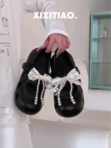 XIXITIAO | Dép Mũi Nhọn Dây Ngang Cột Nơ Phong Cách Tiên Nữ
