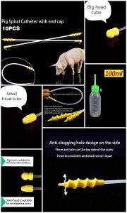 10pcs Disposable Insemination Catheters for Sows with 100ml Boar Semen Squeeze Bottle