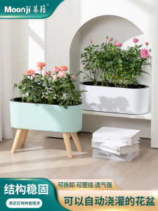 Balcony Flower Box Self-Priming Long Flower Pot Special Strawberry Planting Pot for Roses Chinese Rose Potted Plant Vegetables and Flowers Household Basin