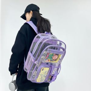 Backpack Female 2024 New Arrival Stylish and Lightweight Transparent Candy Color School Bag for College Students PVC Couple Schoolbag Female