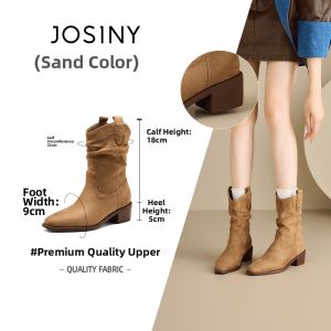 Josiny | Pointed Toe Cowgirl Style High Heel Short Boots Mid-Calf