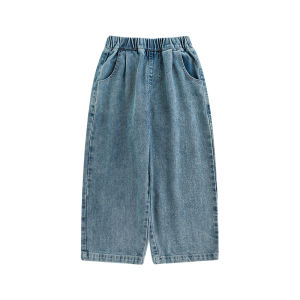 Lightweight Breathable Blue Jeans for Girls Loose Straight Leg Casual Style Spring Fashionable Cute Childrens Clothing