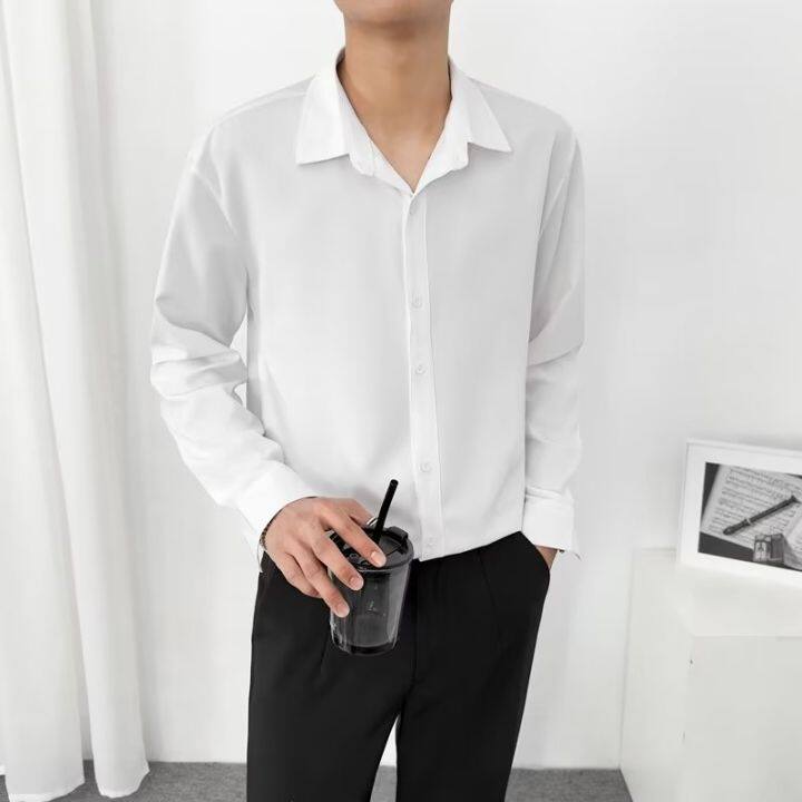 Korean Style Cuban Collar Shirt Men's Loose and Idle Draped Texture ...