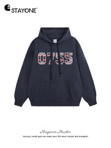 Áo Nỉ in Chữ Kẻ Caro Có Mũ Trùm Đầu Dáng Rộng Cổ Điển Cho Cặp Đôi Áo Nỉ Cotton Polyester Dài Tay Thường Ngày Mùa Thu