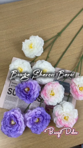 Bunga Hias Mawar Sharon Artificial 65cm 3 Cabang 3 Kuntum | Bunga Palsu Plastik Dekoratif untuk Hiasan Interior Event Buket Hadiah & Meja Tamu