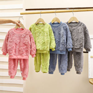 Childrens Flannel Pajamas Set Flannel Warm Sleepwear For Kids Thicken Boys Clothes Sets Girls Winter Baby Thermal Underwear