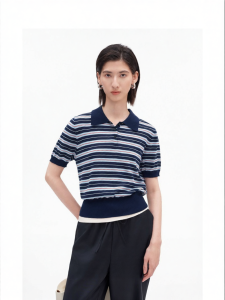 Cotton Acetate Contrast Stripe Short Sleeve Polo Shirt