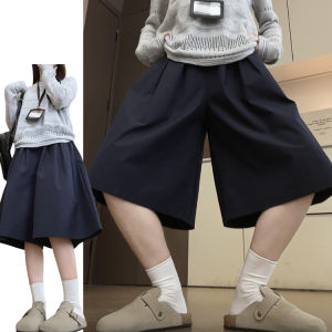 Korean Laid-back Simple Seven-eighths Loose Womens Summer New Design Pleated Skirt Pants High Waist Wide Leg Casual Trousers
