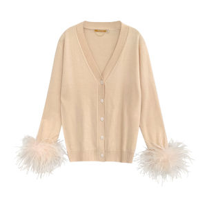 เสื้อคาร์ดิแกนถักขนไก่พีระสองชั้นสำหรับผู้หญิง DoggyQin ทรงหลวมๆ สไตล์วันพุธ คอวี ปกติ กระดุมเดียว สีสันสดใส