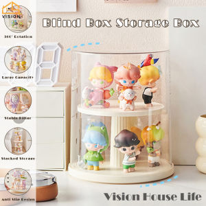 Vision 360° Rotating Display Case with Clear Cover Double Layer Doll Toy Storage Box Collections Blind Box Display Stand with Transparent Lid Dustproof