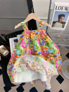 Princess Style Floral Print Baby Girl Summer Dress Korean Version Floral Print Strap Dress Childrens Dress Baby Summer Dress