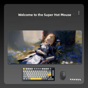 Ultra Large Fate Saber Anime Mousepad Gaming Computer Keyboard Mat Slip Resistant Mouse Pad for Men Home Use Comfortable Touch
