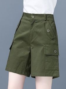 กางเกงขาสั้นทรงหลวมเอวสูงผ้าฝ้ายแท้ 5 นิ้ว สำหรับผู้หญิง ฤดูร้อนปี 2025 กางเกงขายาวทรงตรงลำลองสำหรับคุณแม่