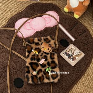 Original Cartoon Black Leather Phone Bag with Spots Design Single Shoulder Lipstick Storage Versatile High Aesthetic Value