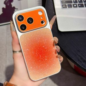 Gradient Color Glitter Glass Camera Lens Protection Phone Case For iPhone 17 16 PM 15 14 13 12 Pro Max Girls Cute Bumper Cover