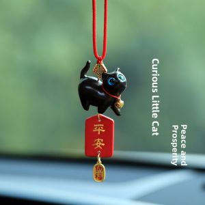 Pendant Green Sandalwood Cat Charm Car Mirror Decoration Safe Journey Good Luck Vehicle Interior Accessories Automobile Ornaments
