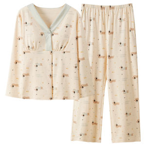 Áo ngủ nữ MiiOW bằng cotton dài tay có đệm ngực thoải mái