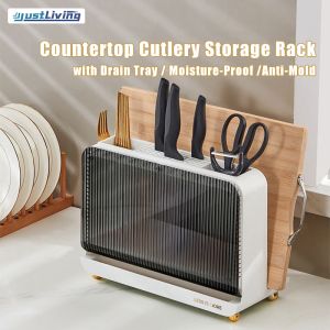 JustLiving Giá Đựng Dao Kéo Trên Mặt Bàn Gia Dụng Có Khay Thoát Nước Giá Đựng Bộ Đồ Ăn Chống Ẩm PP Giá Đựng Thớt Nhà Bếp Hộp Đựng Đũa Có Thể Tháo Rời Hộp Đựng Muỗng Và Nĩa Chống Nấm Mốc Kệ Đựng Đồ Dùng Nhà Bếp
