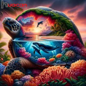 Huacan Turtle Animal Diamond Mosaic 5d Landscape Handmade Diamond Painting Cross Stitch Embroidery Sets Home Decoration Modern