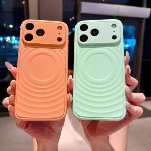 Luxury Wave Water Ripple Pattern Liquid Silicone Phone Case For iPhone 17 16 15 14 Pro Max Camera Large Window Shockproof Cover