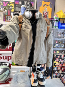 Grey Washed Stand Collar Mens Denim Jacket Autumn American Retro Workwear Short Baseball Style Loose Fit Youthful Breathable