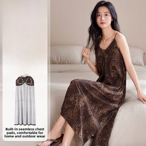 Miiow | Comfortable Breathable Womens Sleep Dress With Chest Pad Loose Fit Summer Luxury Home Clothes V Neck Long Skirt Gown