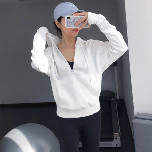 Casual Loose Slimming Sports Top Womens Half Zip Yoga Fitness Long Sleeve Hoodie Autumn Winter Style Outdoor Sportswear