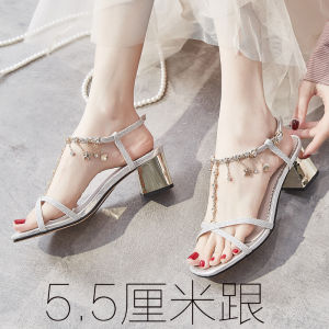 Fashionable Summer Fairy Style Womens Sandals High Heels mid Heel Chunky Heel Elegant Low Cut Slip on Shoes for Daily Wear
